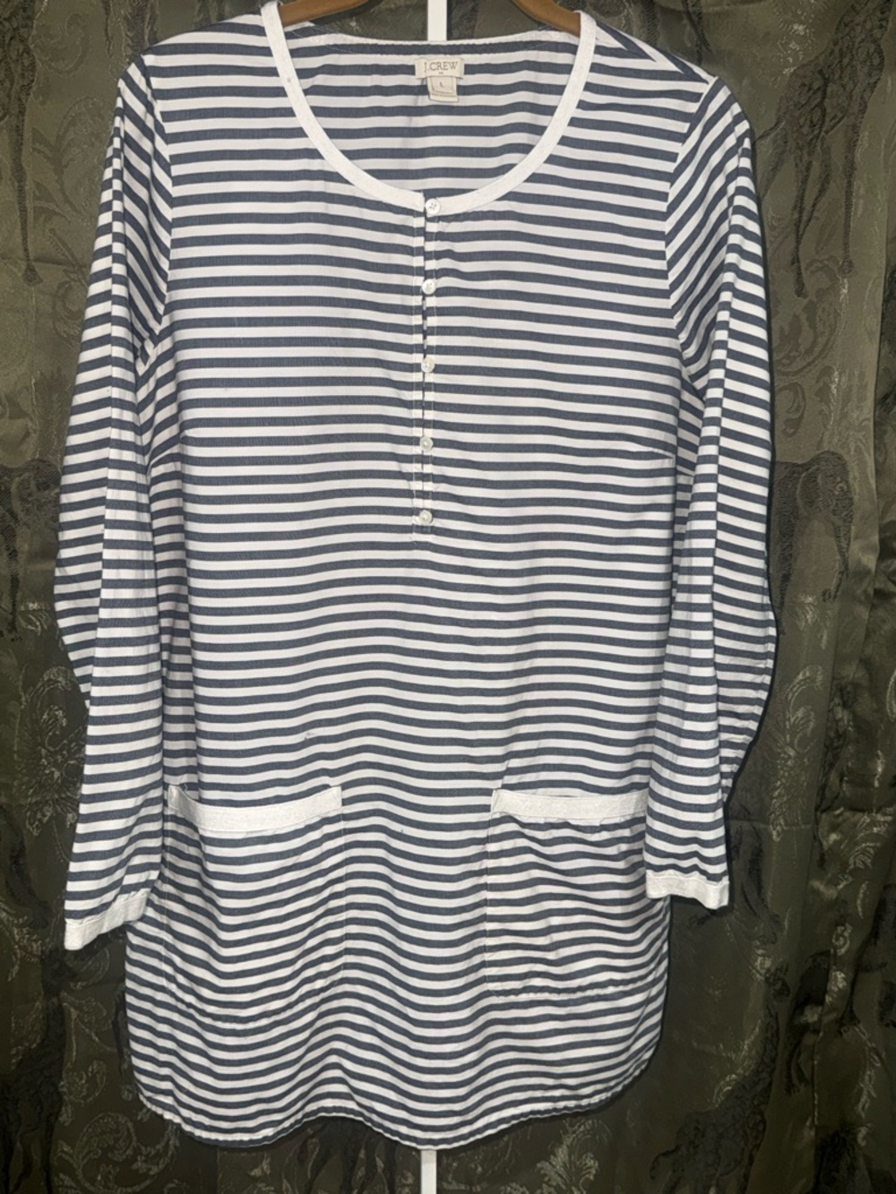 J. Crew Navy and White Striped Long Sleeve Dress